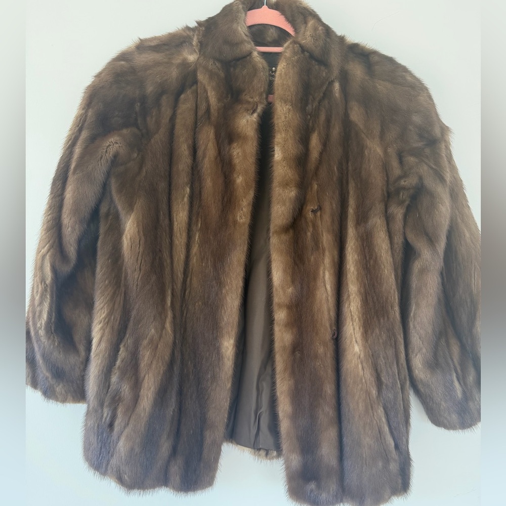 Vintage Mink Fur Coat Brown Short Jacket Alixandre New York Genuine Fur Womens S